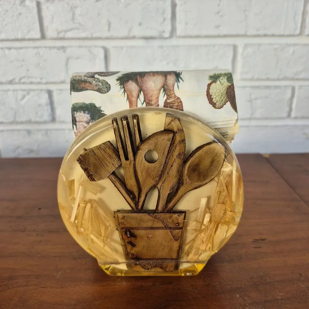 Vintage Mid Century Modern Resin Napkin Holder Kitchen Utensils Colorflo USA